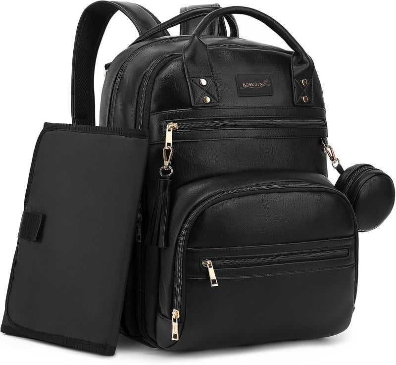 ROSEGIN Leather Baby Diaper Bag Backpack with Portable Travel Changing Pad - Image 1